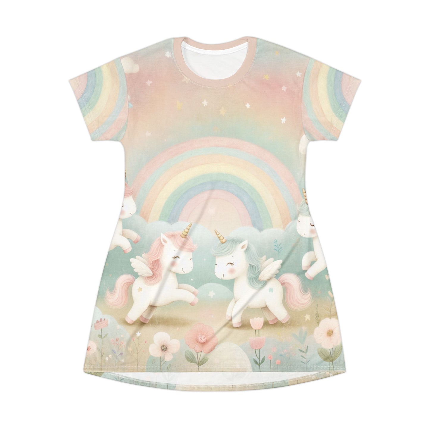 "Magical Unicorns Rainbow T-Shirt Dress – A Dreamy Style for Playful Souls!"