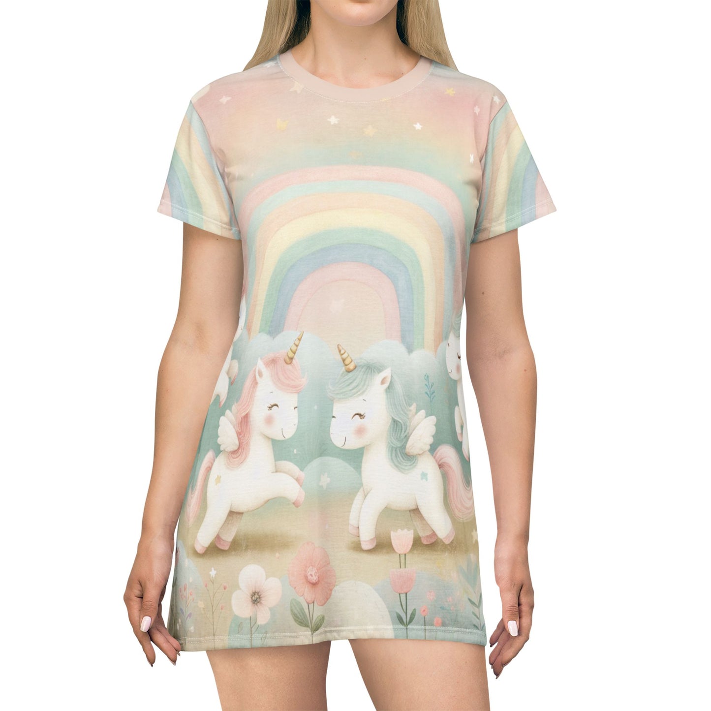 "Magical Unicorns Rainbow T-Shirt Dress – A Dreamy Style for Playful Souls!"