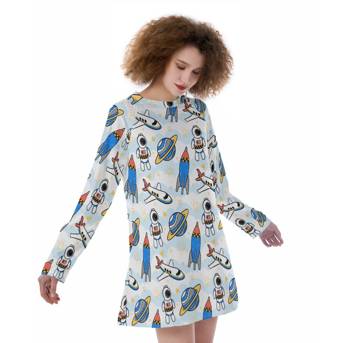 "Space Adventure Long-Sleeve Dress – Out-of-This-World Comfort and Style"