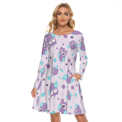 "Whimsical Owl Scalloped-Hem Dress – Cute, Comfy, and Stylish"