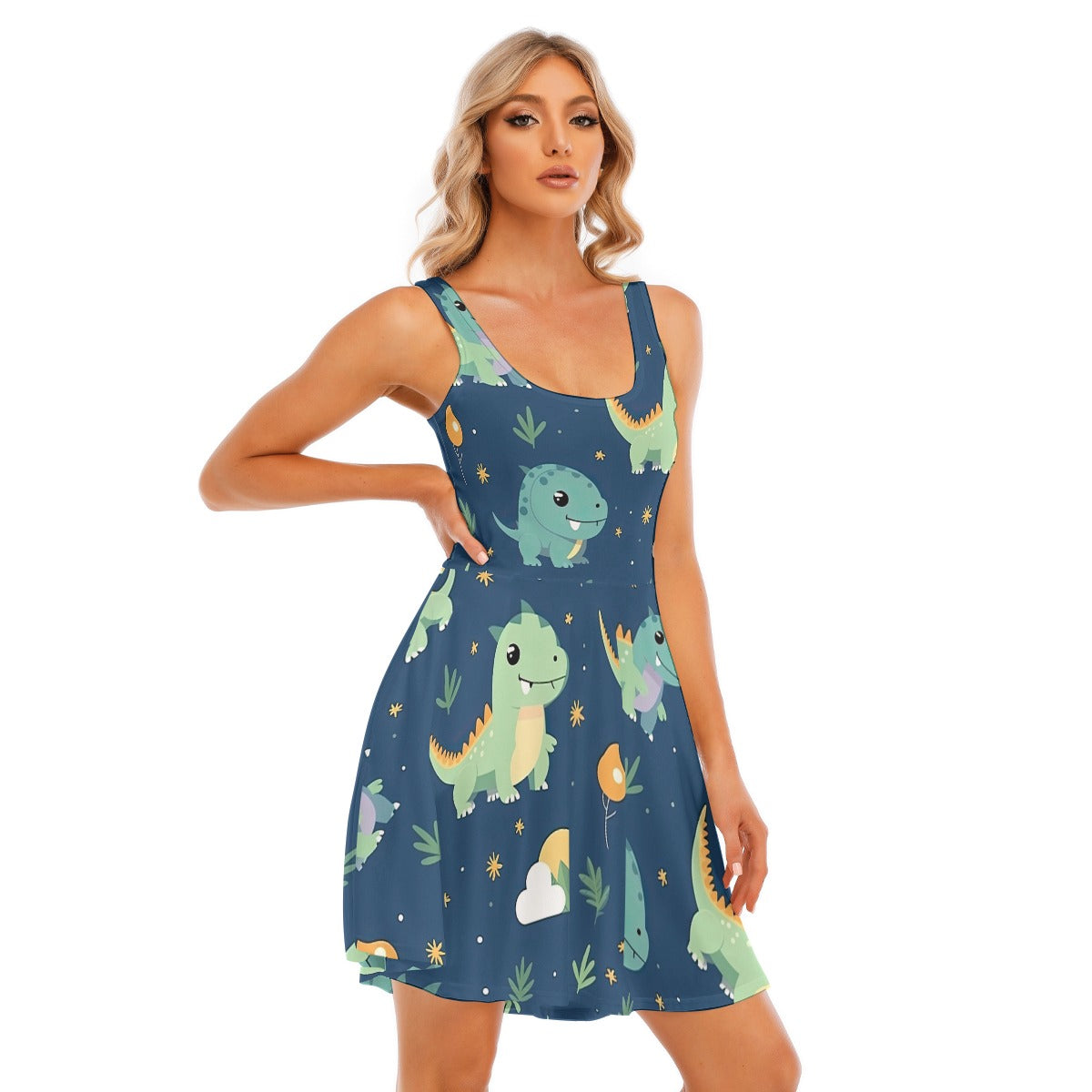 "Adorable Dino Sleeveless Dress – Cute, Comfy, and Playful!"