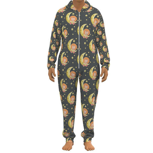 Cozy Moon & Lion Hooded Jumpsuit for ABDL Comfort