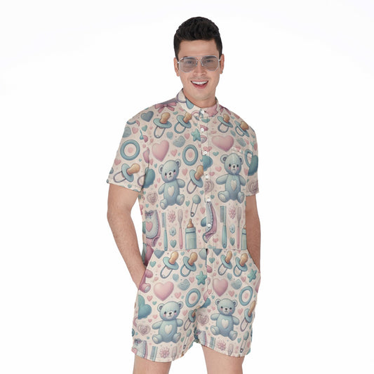 🧸 ABDL-Inspired Men's Romper – Cute Pastel Baby Print Jumpsuit 🍼💖