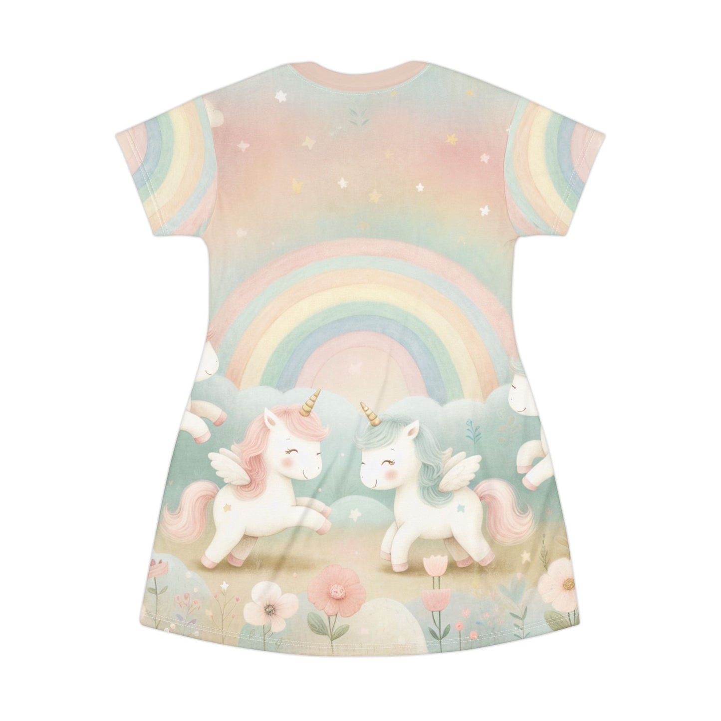 "Magical Unicorns Rainbow T-Shirt Dress – A Dreamy Style for Playful Souls!"